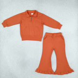 GLP3490 Girls solid zipper long sleeve pant outfits sweatshirt material