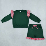 Matching Baby girls solid long sleeve ruffle outfits cotton