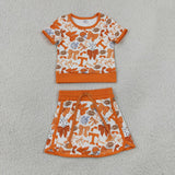 GSD4181 Girls team T bow orange shortsleeve skirt outfits yoga