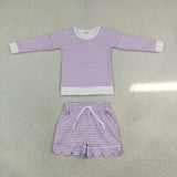 Matching Baby girls stripe long sleeve scalloped shorts outfits yoga