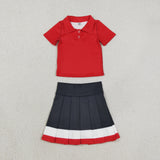 GSD4262 girls red short sleeve button black skirt outfits yoga