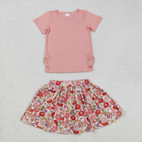GSD1721 girls pink embroidered floral skirt outfits