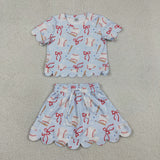 GSD3656 baby girls baseball bow blue skirt Outfits yoga