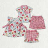 Matching Girls Back To School red checkered shorts outfits