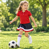 GSD4262 girls red short sleeve button black skirt outfits yoga
