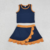 GSD4017 baby girls navy orange sleeveless scalloped skirt Outfits yoga