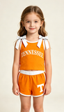 Matching Baby girls team sleeveless cotton bow shorts outfits vinyl