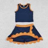 GSD4017 baby girls navy orange sleeveless scalloped skirt Outfits yoga