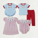 Matching Baby girls boys Mardi Gras lobster outfits short sleeves embroidery