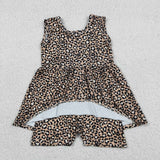 SR3070 baby girls sleeveless leopard romper
