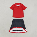 GSD4262 girls red short sleeve button black skirt outfits yoga