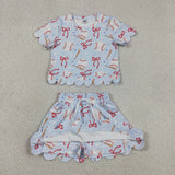 GSD3656 baby girls baseball bow blue skirt Outfits yoga