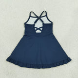 S0779 baby girls navy sleeveless summer swimsuit