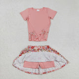 GSD1721 girls pink embroidered floral skirt outfits