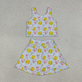 GSD3836 Girls softball bow sleeveless skirt outfits yoga