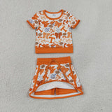 GSD4181 Girls team T bow orange shortsleeve skirt outfits yoga