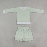 Matching Baby girls stripe long sleeve scalloped shorts outfits yoga