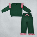 Matching Baby girls solid long sleeve ruffle outfits cotton