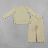 Matching Baby girls solid long sleeves scalloped outfits cotton
