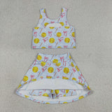GSD3836 Girls softball bow sleeveless skirt outfits yoga