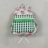BA0218--floral and green plaid backpack