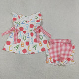 Matching Girls Back To School red checkered shorts outfits