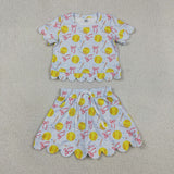 GSD3655 baby girls baseball bow blue skirt Outfits yoga