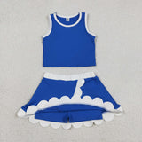 GSD4023 baby girls blue sleeveless white scalloped skirt Outfits yoga
