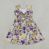 GSD3801 girls team LSU tigger purple bow sleeveless dress yoga