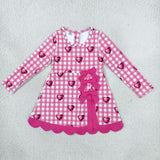 GLD1750 girls Valentine love pink plaid long sleeve bow dress yoga