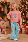 GLP3548 baby girls Christmas tree bow long sleeves plaid bell pant outfits embroidery