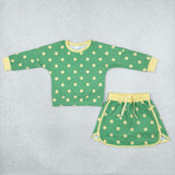 GLD1764 Dots green yellow Long Sleeves Girls Skorts outfits
