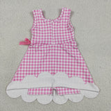 Matching Baby girls checkered bow sleeveless scalloped dress yoga