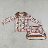 GLD1607 Girls Gingerbread flower wave zipper long sleeve skirt Outfits yoga