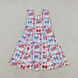 GSD3500 girls July Fourth bow flowers flag sleeveless dress yoga