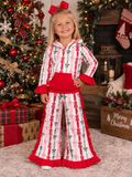 GLP3497 Girls Christmas red green bow long sleeve pant hooded outfits