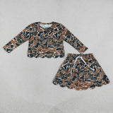 GLD1617 Girls camo long sleeve scalloped skirt Outfits