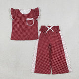 Matching Baby girls dot lace pocket flying sleeves pant outfits