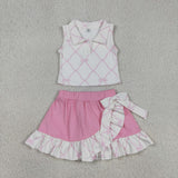 GSD3479 girls bow button pink sleeveless skirt outfits yoga