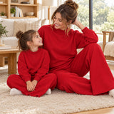 Matching  MOM AND ME solid long sleeve outfits cotton