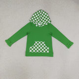GLP3714 Girls green plaid long sleeve ruffle pant hoodies outfits
