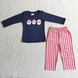 Matching Baby girls boys Christmas Santa Claus navy red clothing embroidery