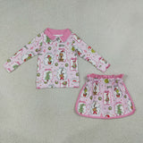 GLD1606 Girls orange flower zipper long sleeve skirt  Outfits