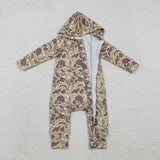 Matching Baby boys camo zipper hooded romper long sleeve