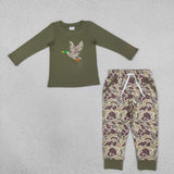 BLP1494 boys hunting duck long sleeve camo pant outfits embroidery