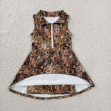 GSD1384 Girls branch leaves sleeveless zipper yoga dress