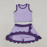 GSD4026 baby girls purple sleeveless scalloped skirt Outfits yoga