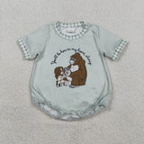 Matching Girls boys girls monkey blue short sleeve checkered romper outfits