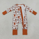 LR3158 baby boys brown bow long sleeve zipper romper