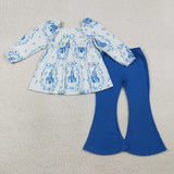 Matching Girls caster blue long sleeve outfits